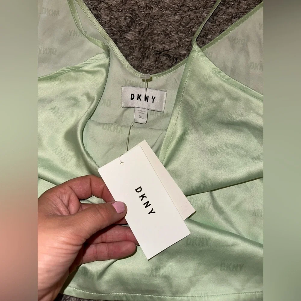 Women’s DKNY Mint Green Sexy Silky 2-Piece Short Tank Loungewear Set Size XL NWT
